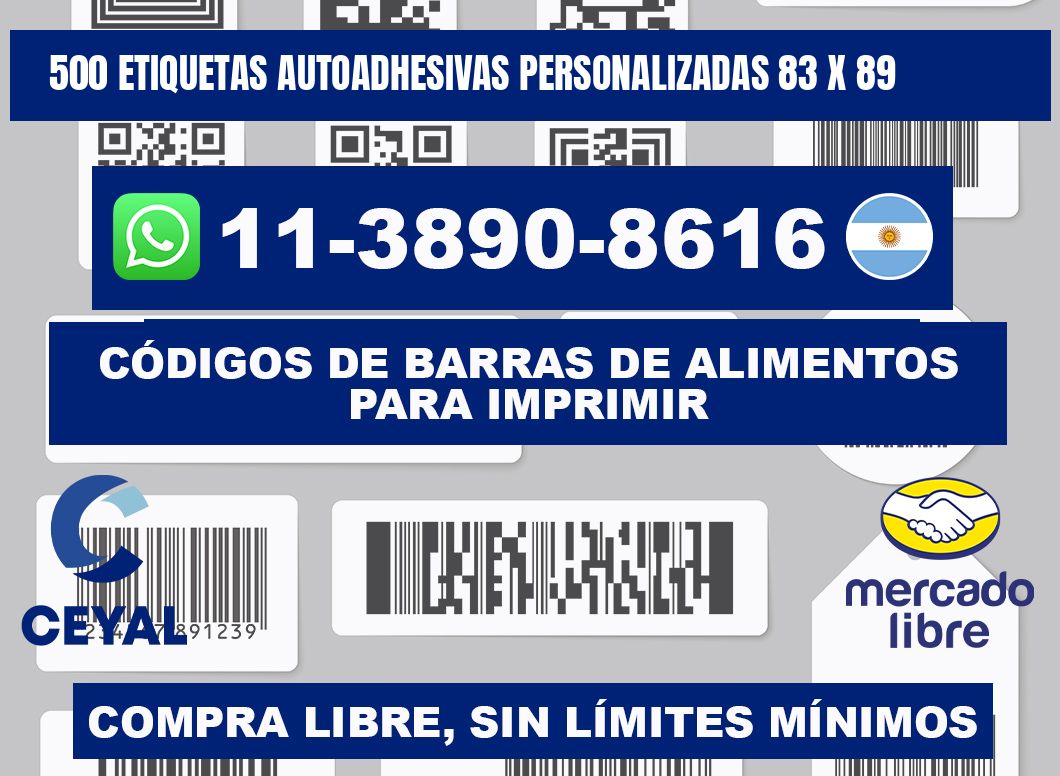 500 Etiquetas autoadhesivas personalizadas 83 x 89