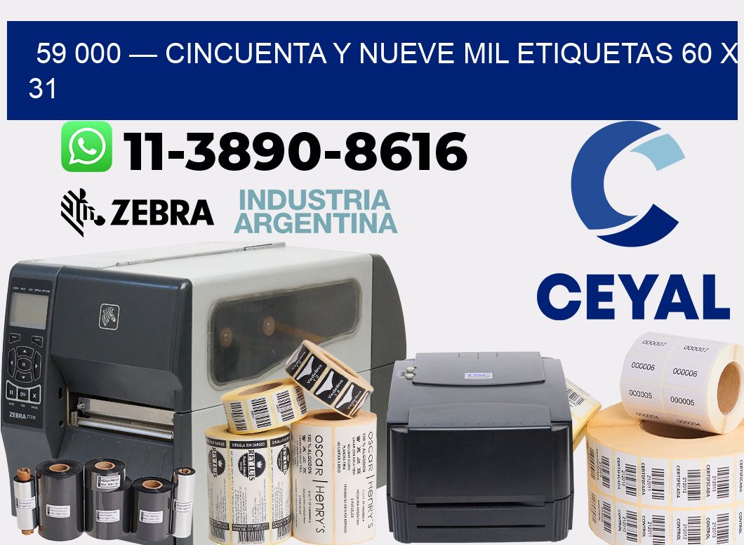 59 000 — cincuenta y nueve mil etiquetas 60 x 31