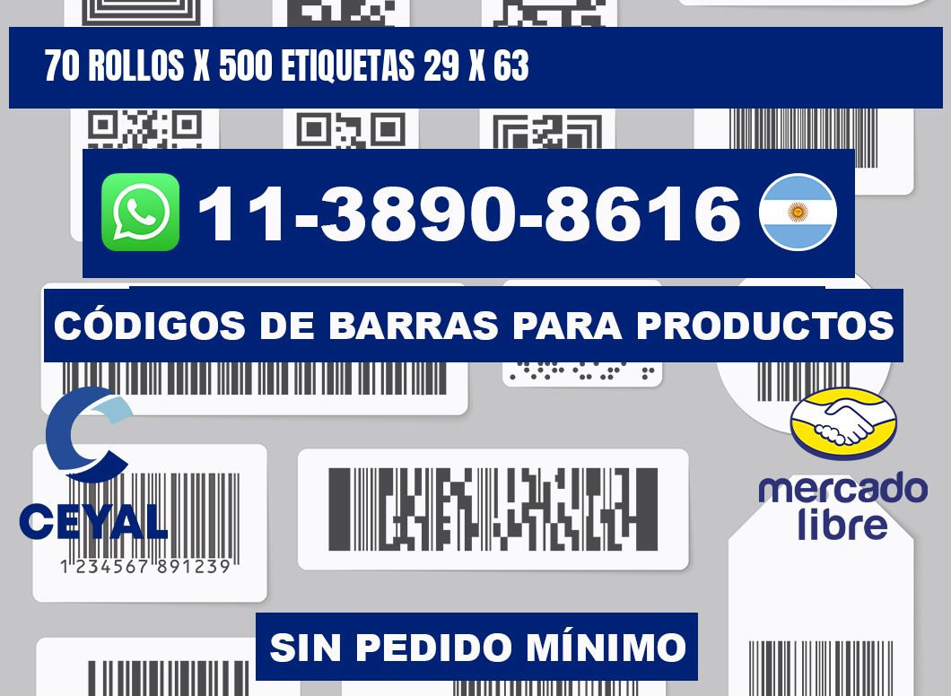 70 rollos x 500 etiquetas 29 x 63