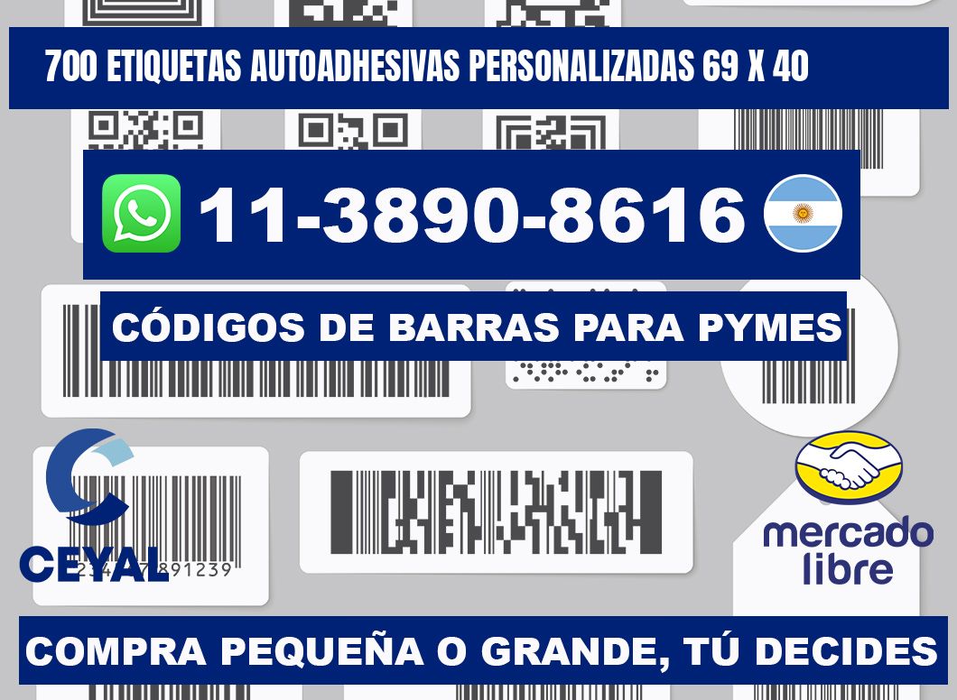 700 Etiquetas autoadhesivas personalizadas 69 x 40
