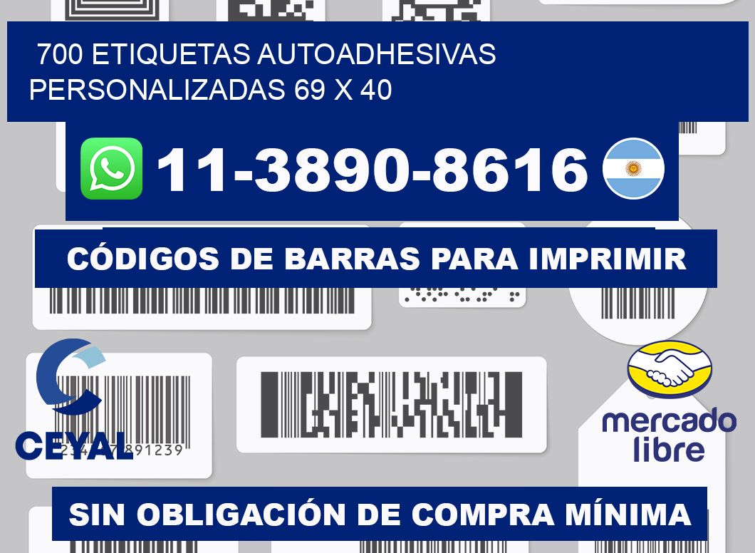 700 Etiquetas autoadhesivas personalizadas 69 x 40