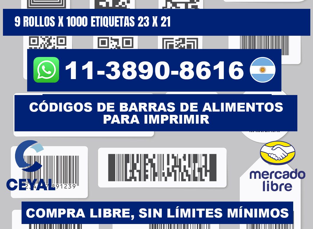 9 rollos x 1000 etiquetas 23 x 21