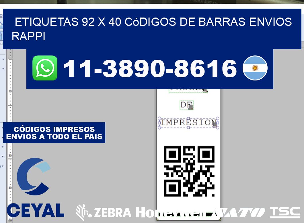 etiquetas 92 x 40 códigos de barras envios rappi