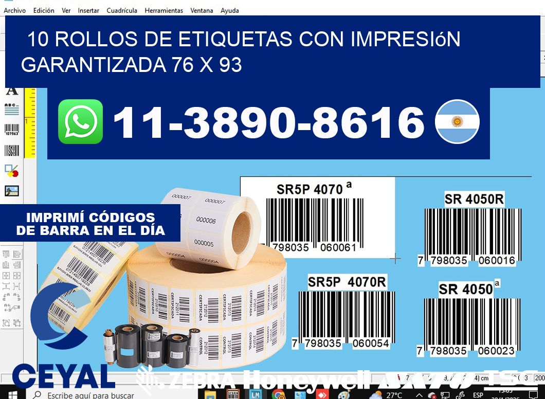 10 rollos de etiquetas con impresión garantizada 76 x 93
