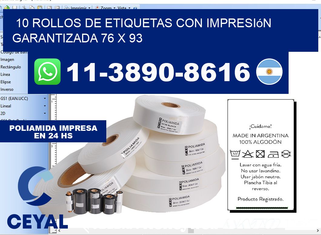 10 rollos de etiquetas con impresión garantizada 76 x 93
