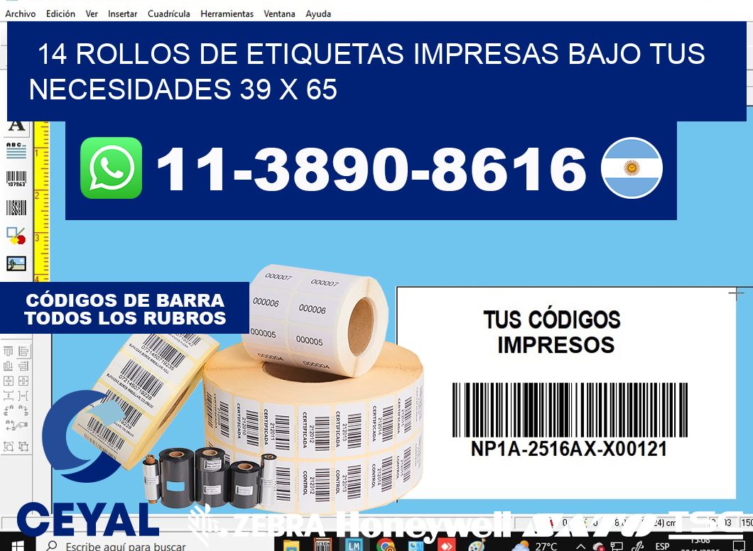 14 rollos de etiquetas impresas bajo tus necesidades 39 x 65