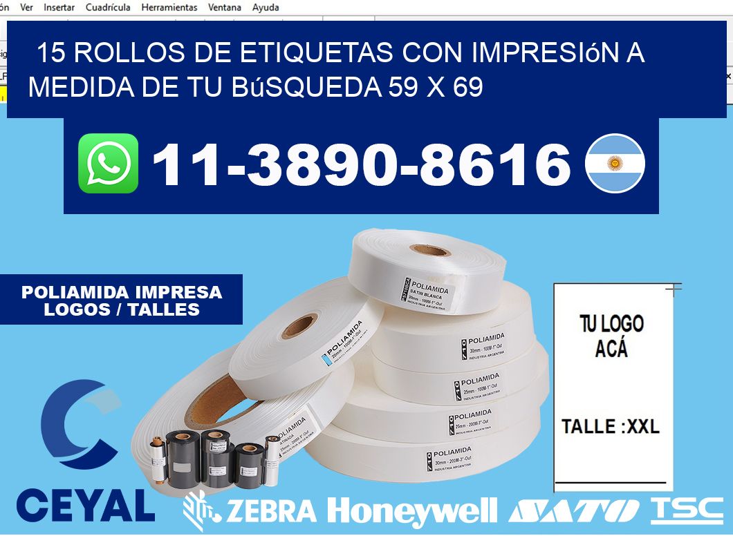 15 rollos de etiquetas con impresión a medida de tu búsqueda 59 x 69