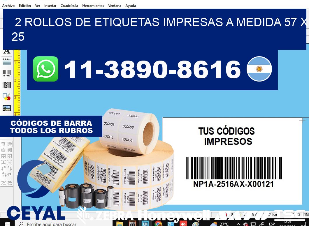 2 rollos de etiquetas impresas a medida 57 x 25
