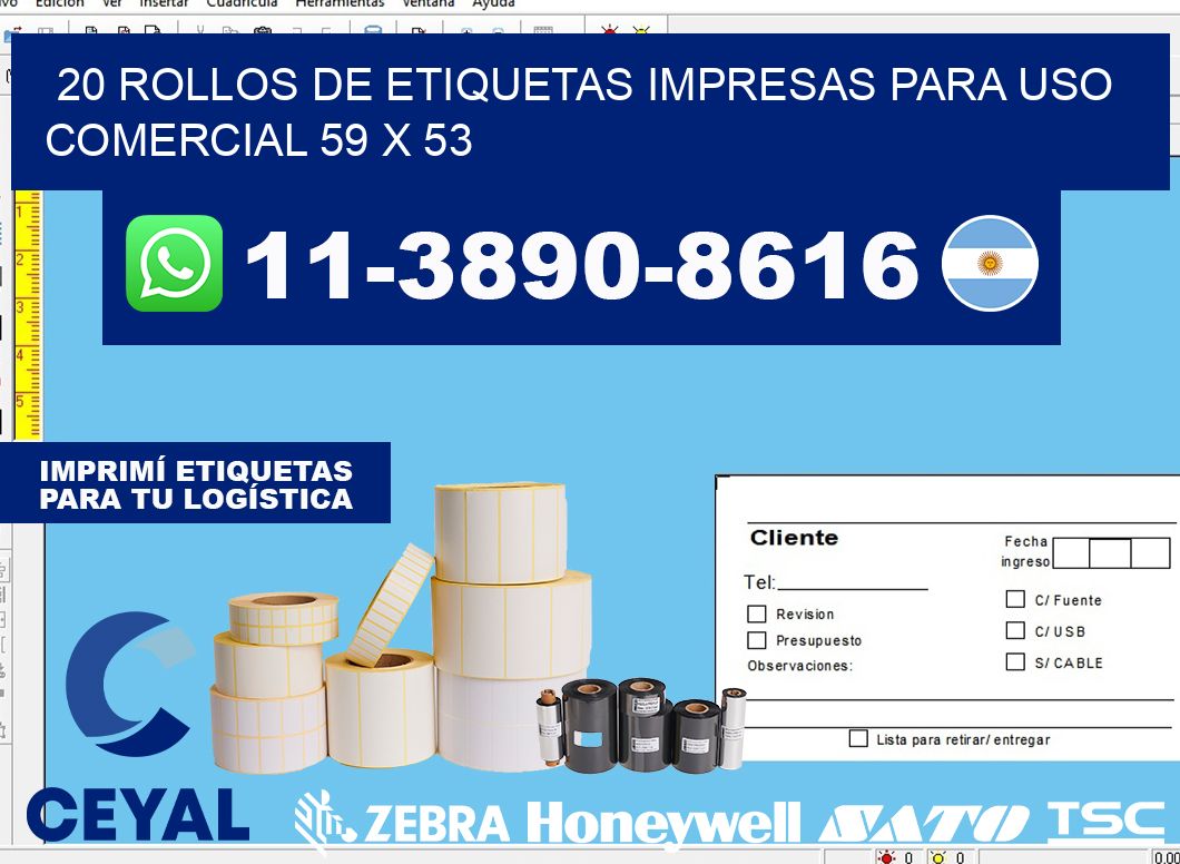 20 rollos de etiquetas impresas para uso comercial 59 x 53