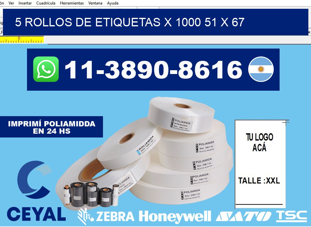 5 rollos de etiquetas x 1000 51 x 67