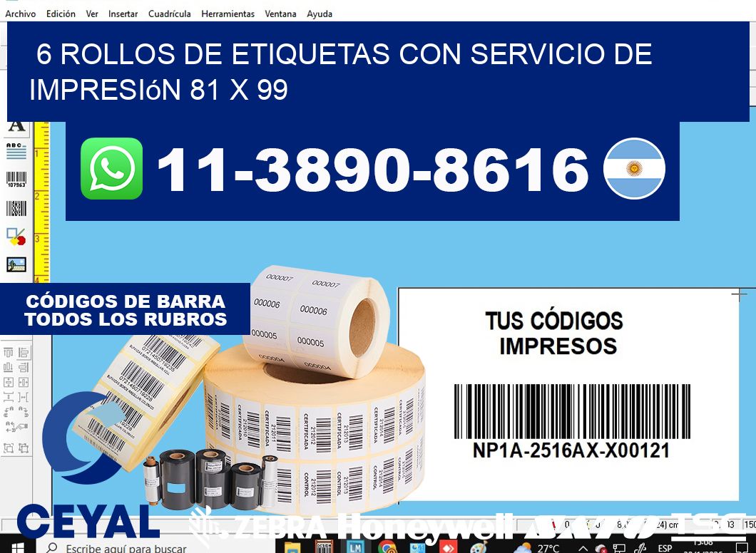 6 rollos de etiquetas con servicio de impresión 81 x 99