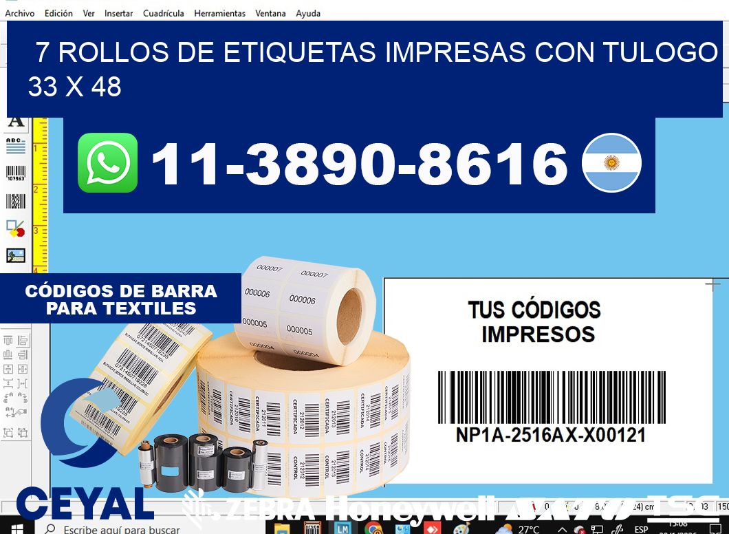 7 rollos de etiquetas impresas con tulogo 33 x 48