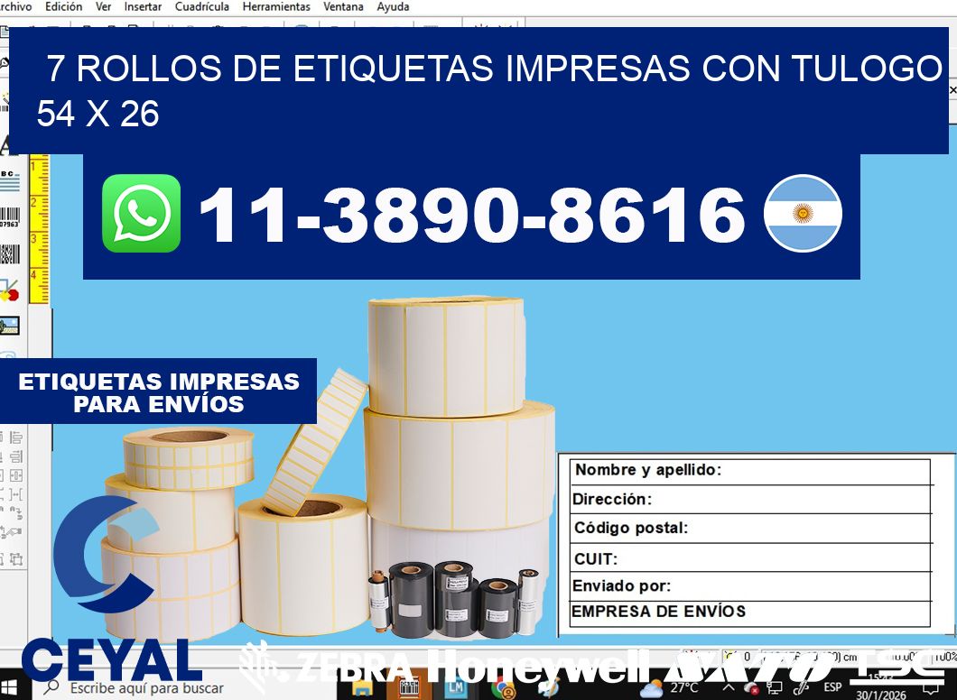 7 rollos de etiquetas impresas con tulogo 54 x 26