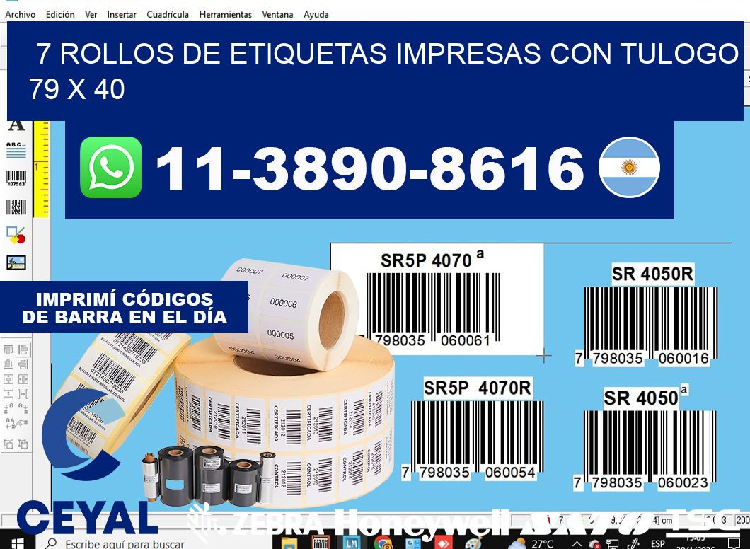 7 rollos de etiquetas impresas con tulogo 79 x 40
