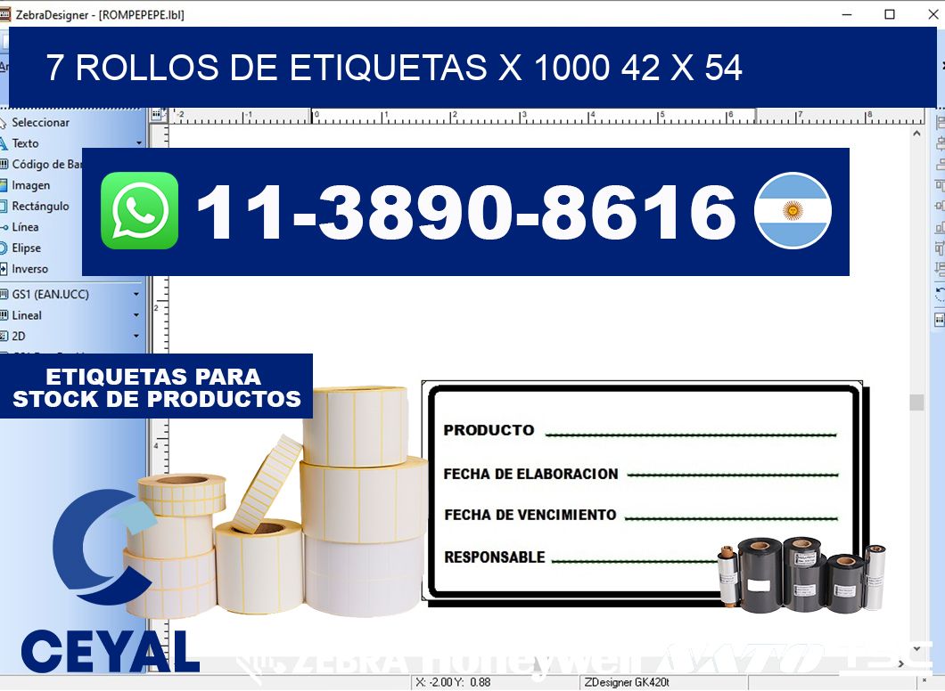 7 rollos de etiquetas x 1000 42 x 54