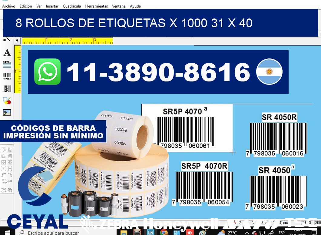 8 rollos de etiquetas x 1000 31 x 40