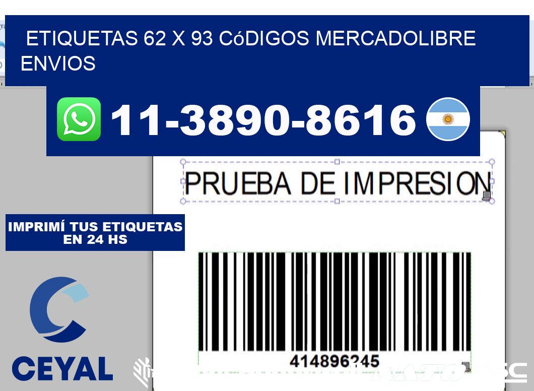 etiquetas 62 x 93 códigos mercadolibre envios