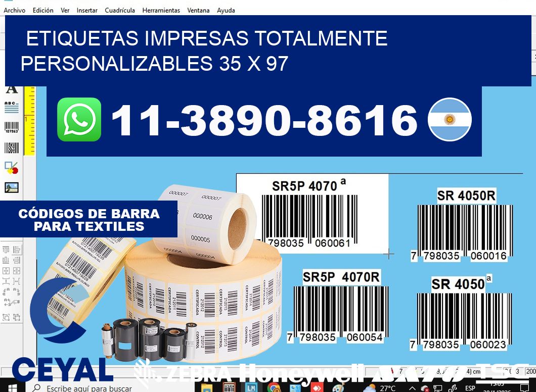 etiquetas impresas totalmente personalizables 35 x 97