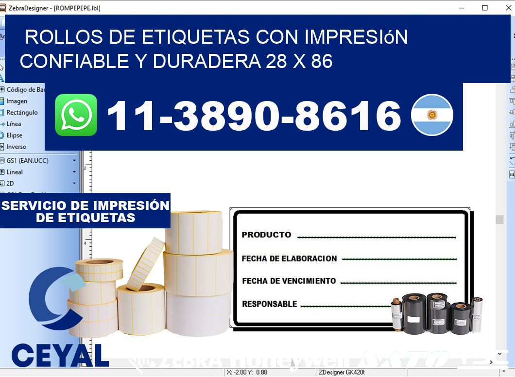 rollos de etiquetas con impresión confiable y duradera 28 x 86