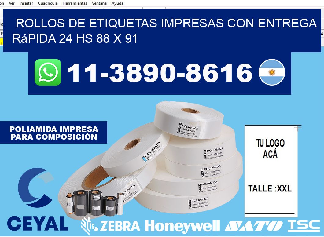rollos de etiquetas impresas con entrega rápida 24 hs 88 x 91