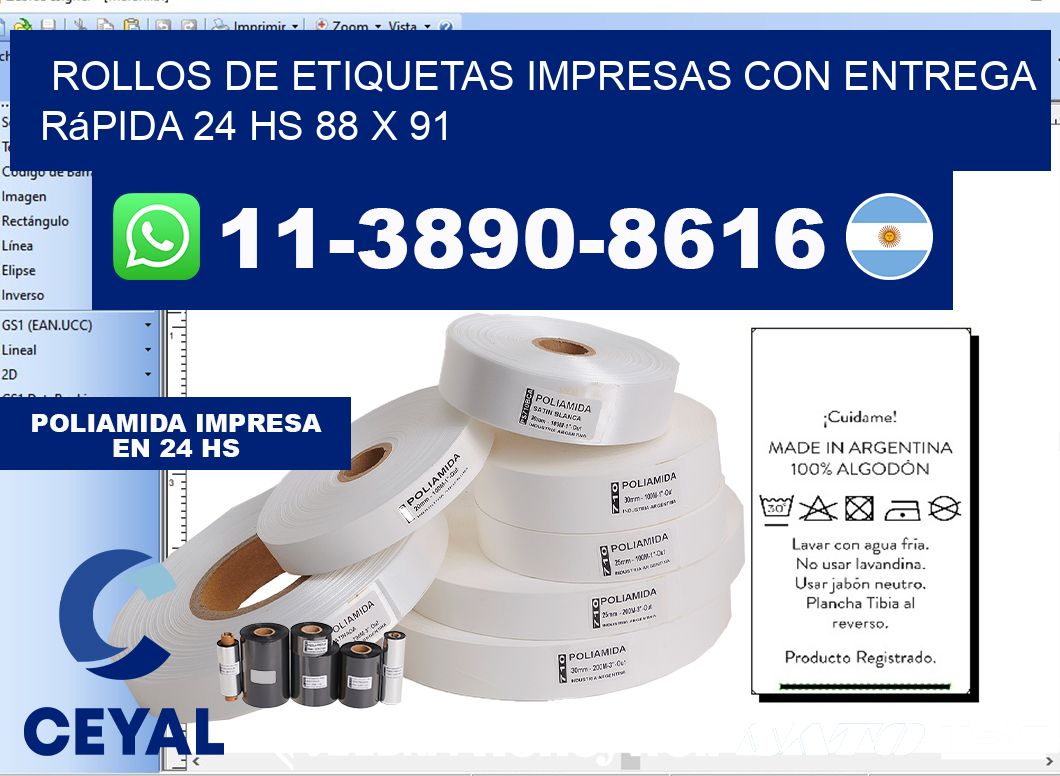 rollos de etiquetas impresas con entrega rápida 24 hs 88 x 91