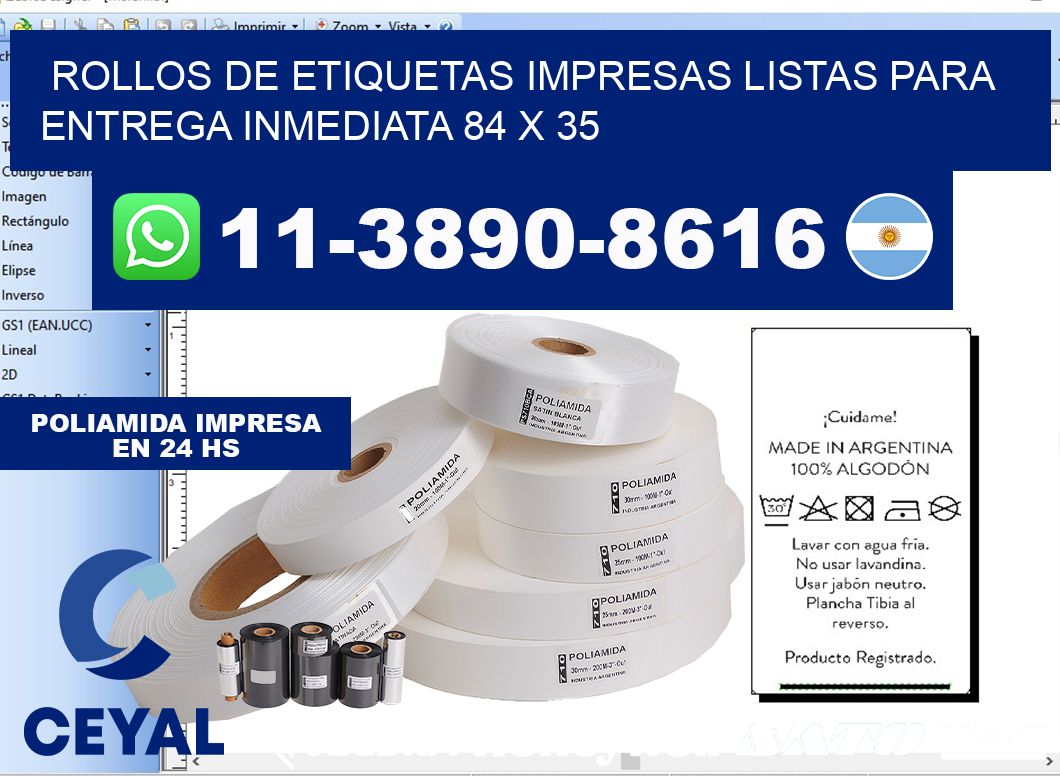 rollos de etiquetas impresas listas para entrega inmediata 84 x 35
