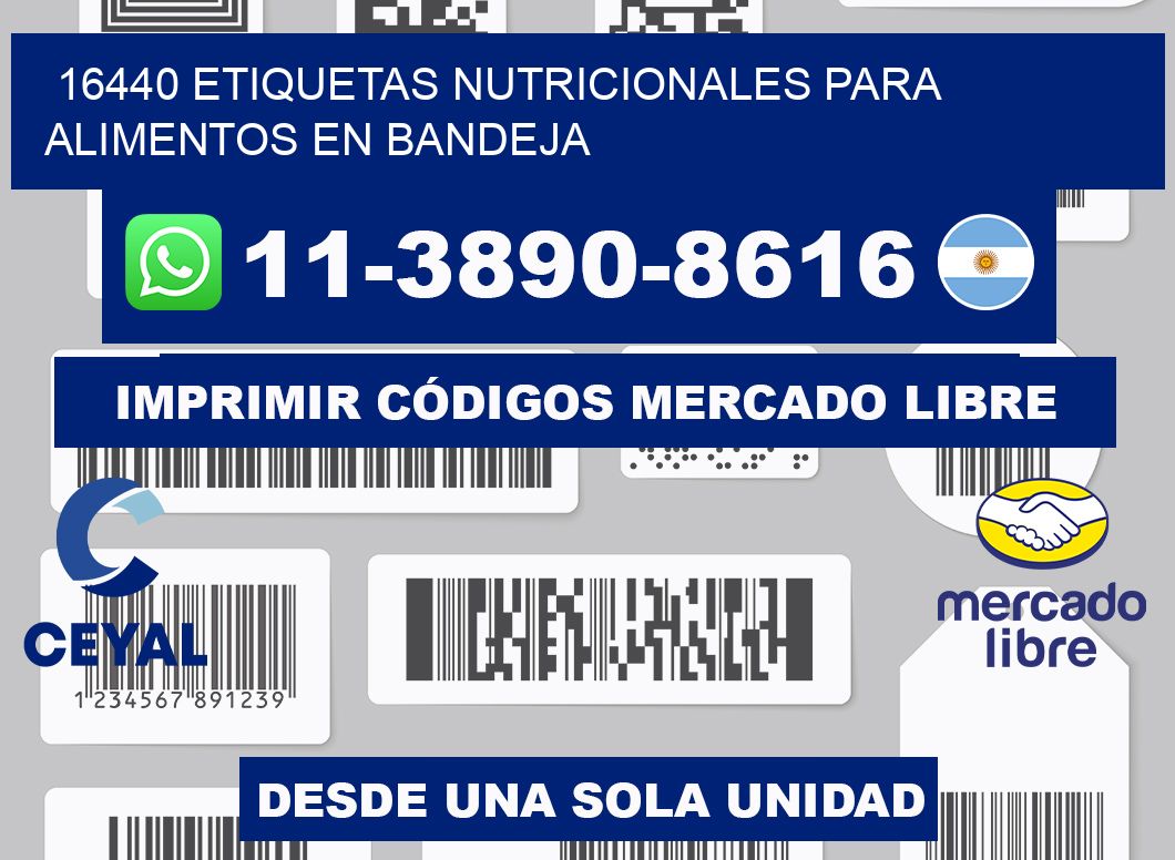 16440 etiquetas nutricionales para alimentos en bandeja
