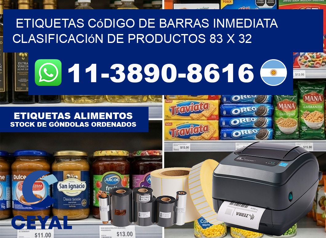 Etiquetas código de barras inmediata clasificación de productos 83 x 32