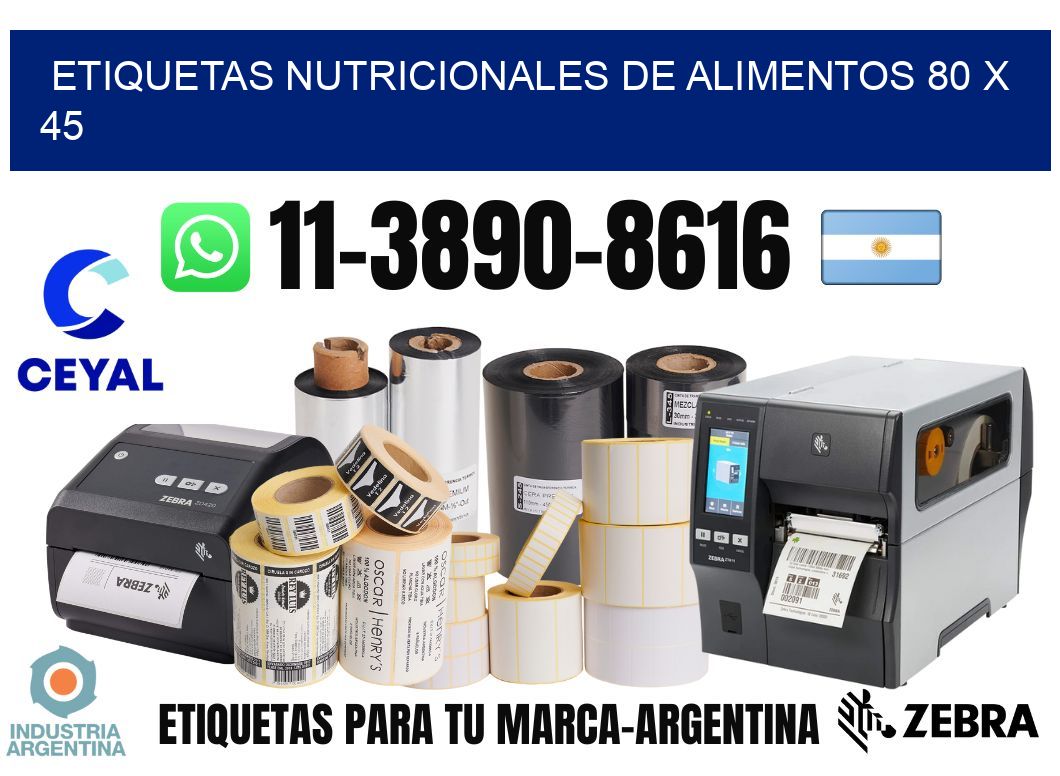 Etiquetas nutricionales de alimentos 80 x 45