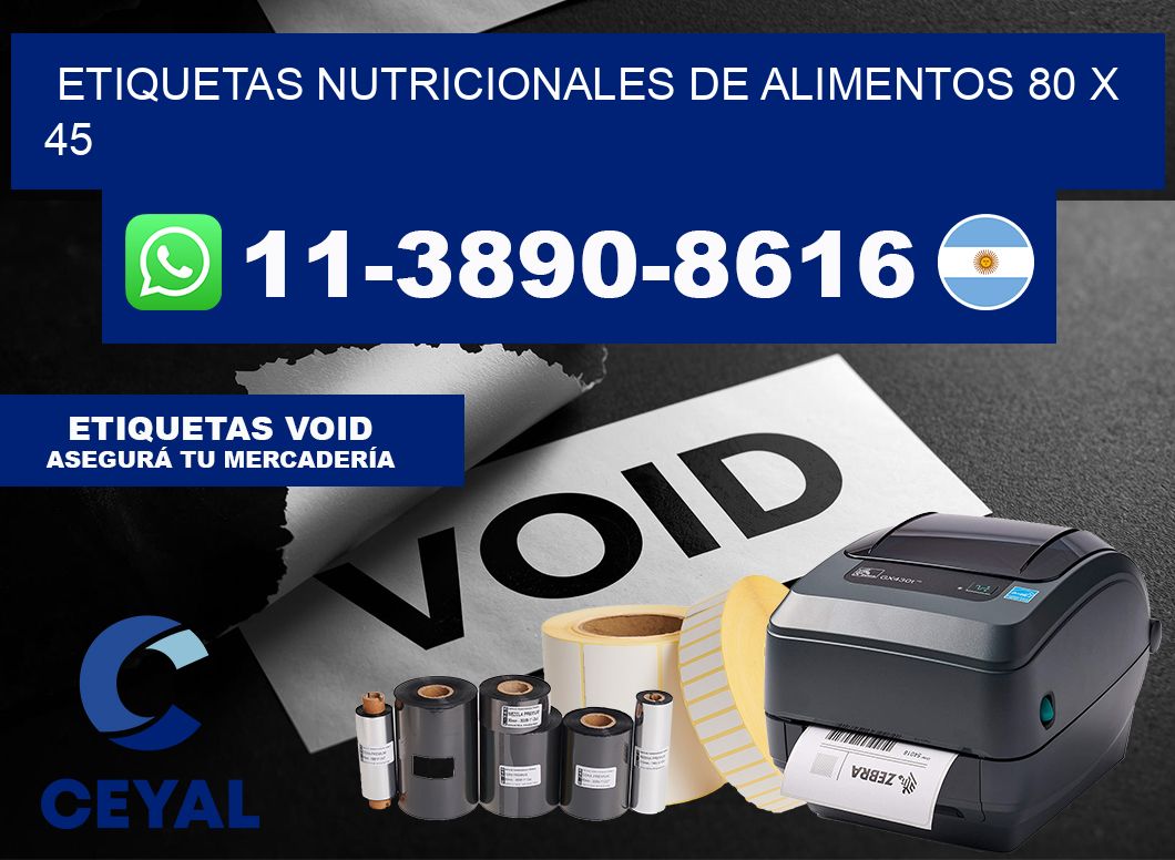 Etiquetas nutricionales de alimentos 80 x 45