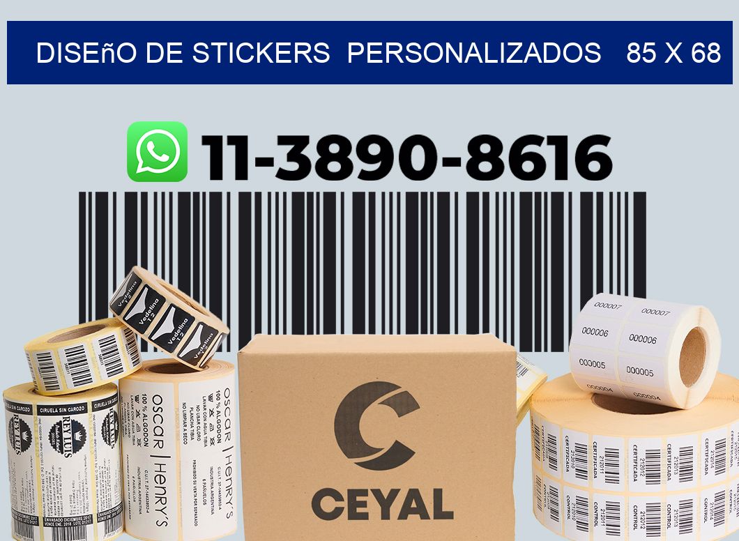 diseño de stickers  personalizados   85 x 68