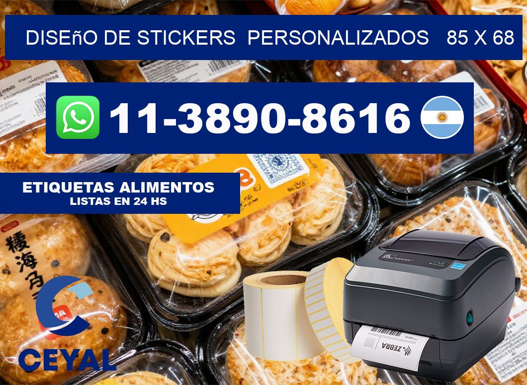 diseño de stickers  personalizados   85 x 68