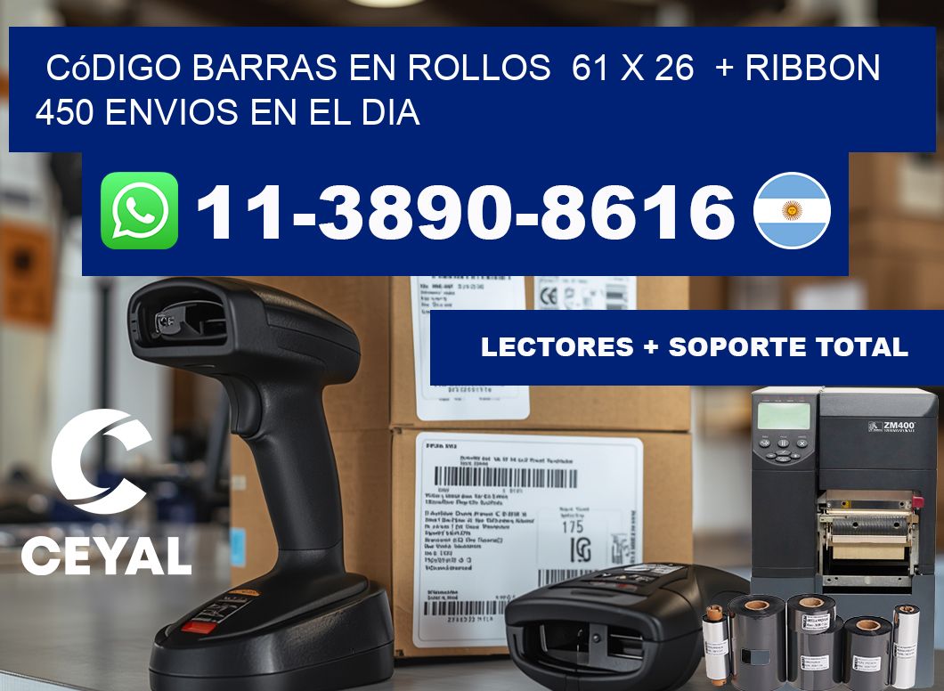 código barras en rollos  61 x 26  + ribbon  450 Envios en el dia