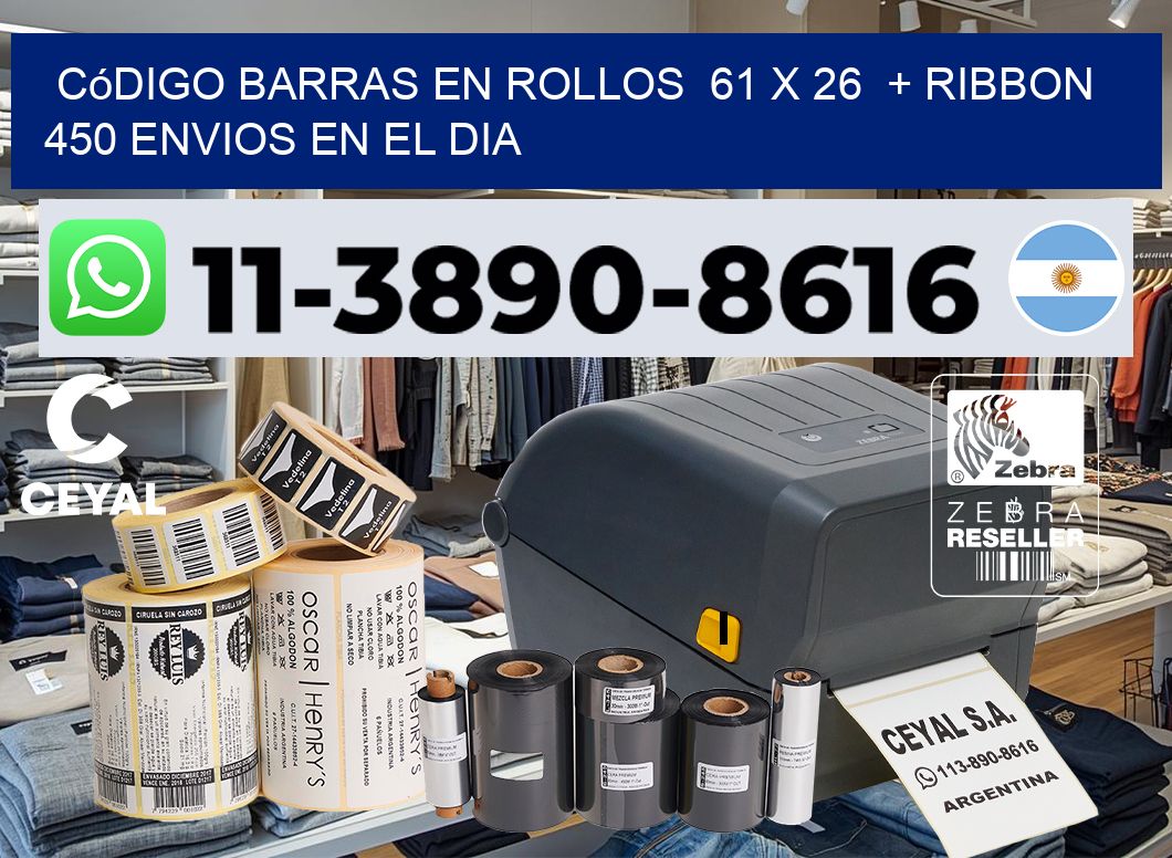 código barras en rollos  61 x 26  + ribbon  450 Envios en el dia