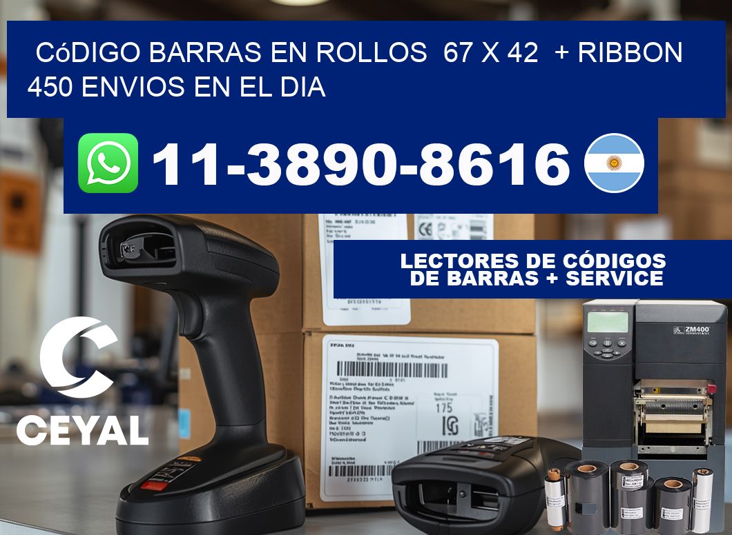 código barras en rollos  67 x 42  + ribbon  450 Envios en el dia