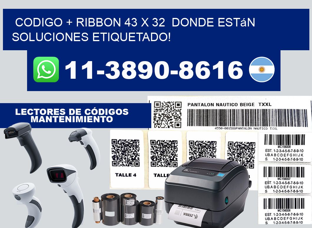 codigo + ribbon 43 x 32  donde están soluciones etiquetado!