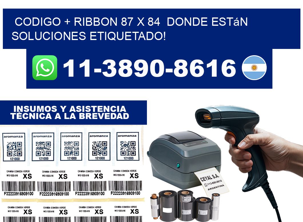 codigo + ribbon 87 x 84  donde están soluciones etiquetado!