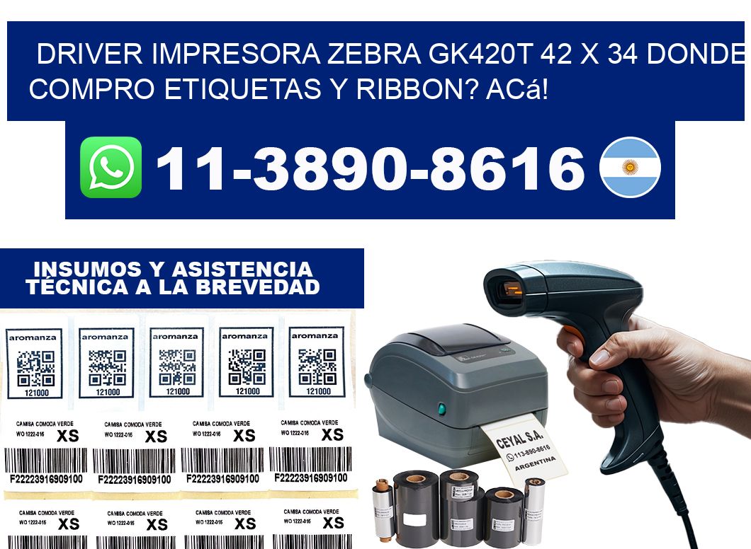 driver impresora zebra gk420t 42 x 34 Donde compro etiquetas y ribbon? Acá!