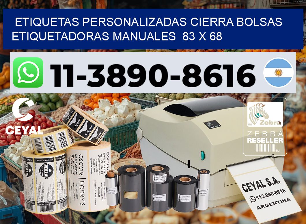 etiquetas personalizadas cierra bolsas  Etiquetadoras Manuales  83 x 68