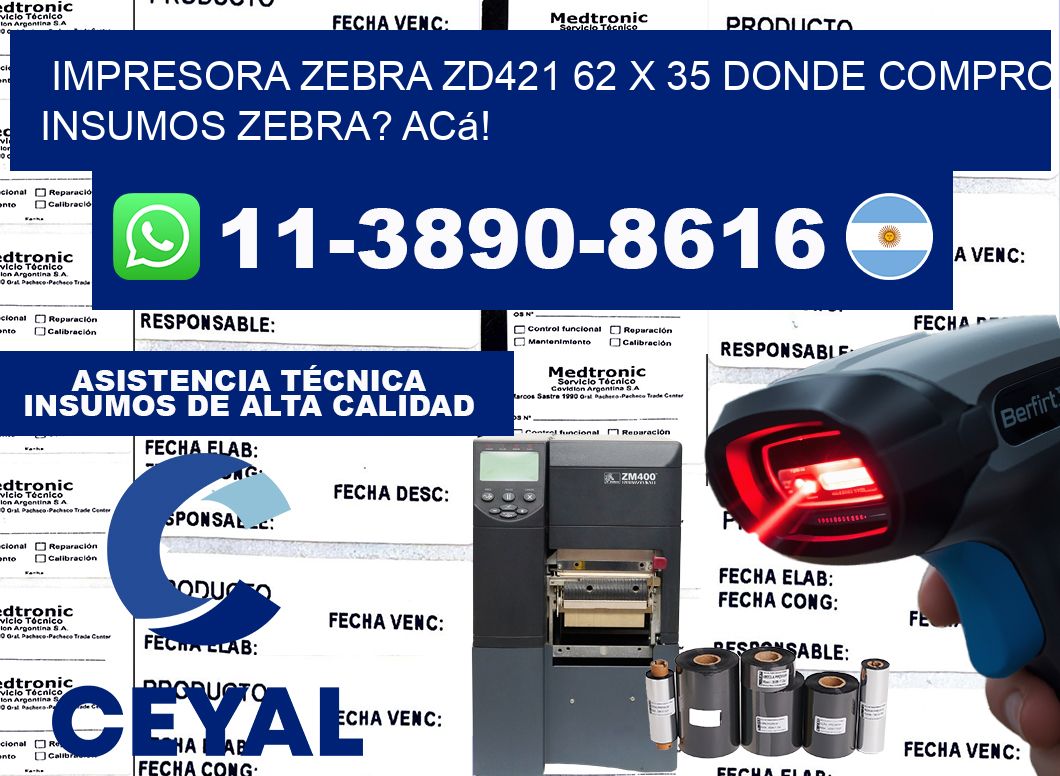 impresora zebra zd421 62 x 35 Donde compro insumos zebra? Acá!