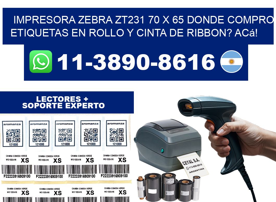 impresora zebra zt231 70 x 65 Donde compro etiquetas en rollo y cinta de ribbon? Acá!
