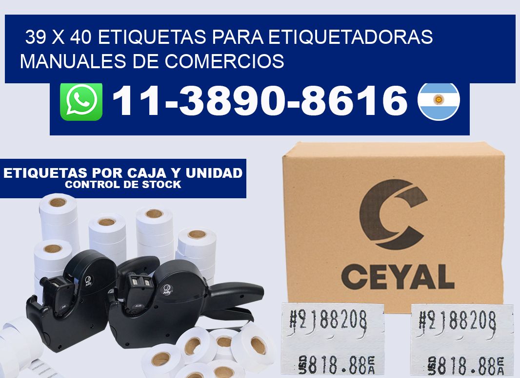 39 x 40 etiquetas para etiquetadoras manuales de comercios