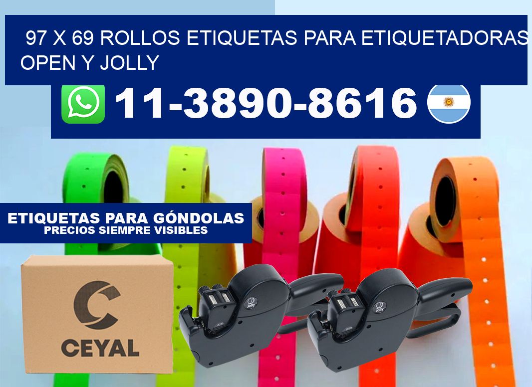 97 x 69 Rollos etiquetas para etiquetadoras open y jolly