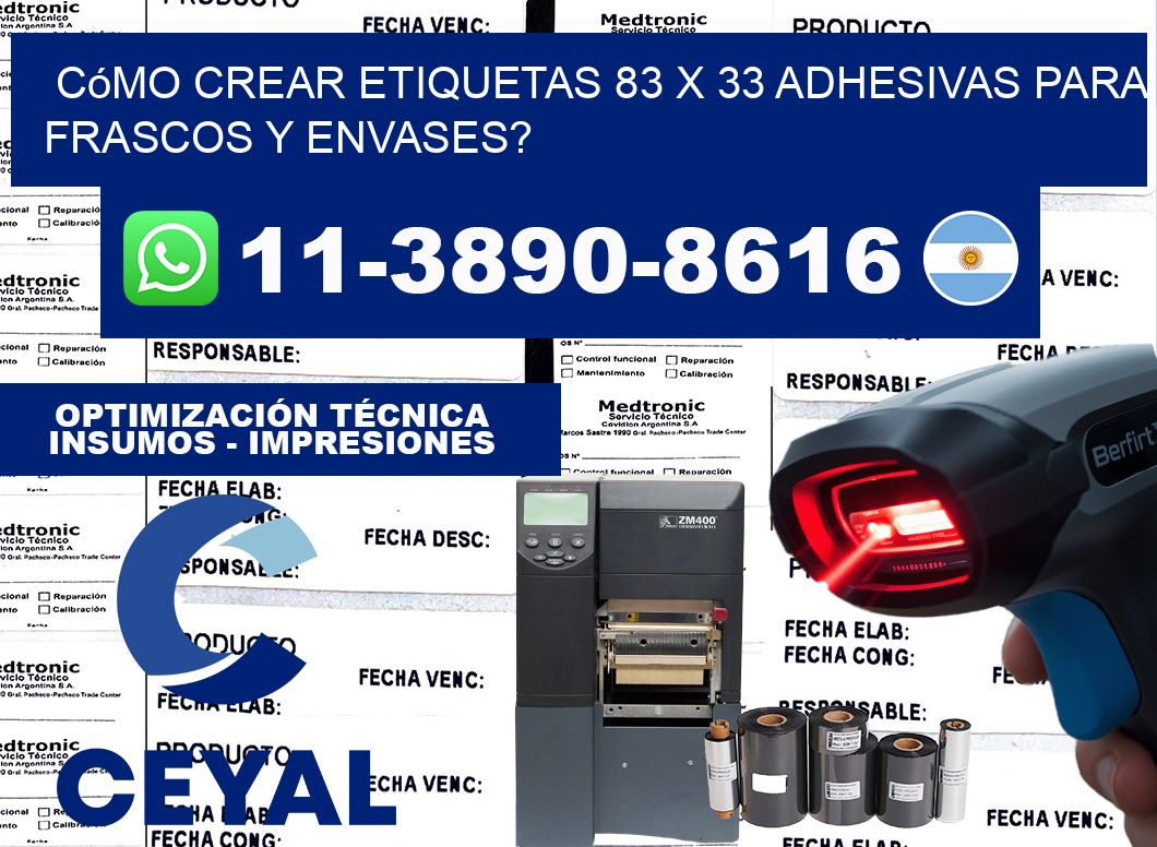 Cómo crear etiquetas 83 x 33 adhesivas para frascos y envases?