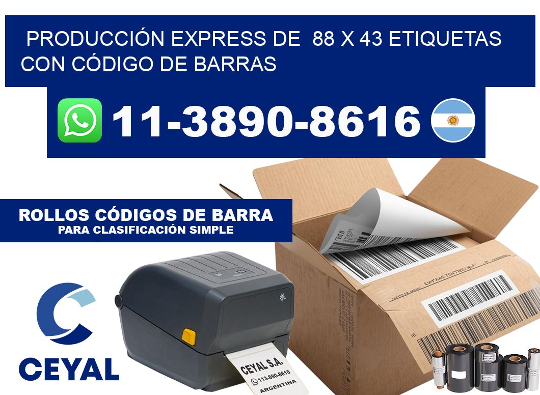 PRODUCCIÓN EXPRESS DE  88 x 43 ETIQUETAS CON CÓDIGO DE BARRAS
