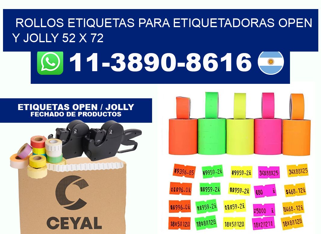 Rollos etiquetas para etiquetadoras open y jolly 52 x 72