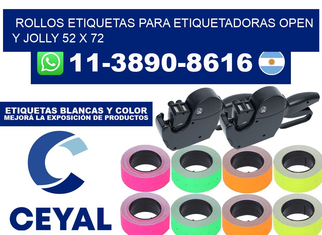 Rollos etiquetas para etiquetadoras open y jolly 52 x 72