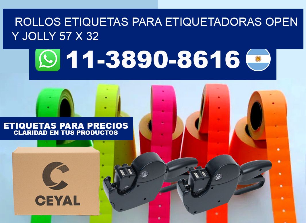 Rollos etiquetas para etiquetadoras open y jolly 57 x 32
