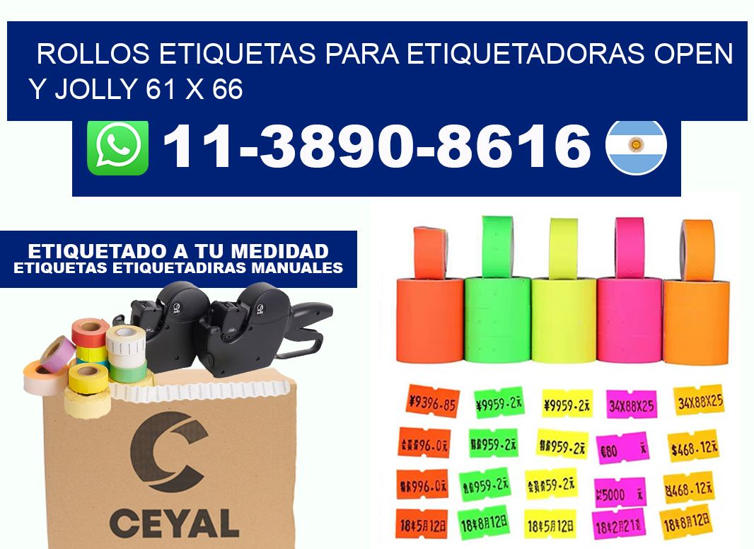 Rollos etiquetas para etiquetadoras open y jolly 61 x 66