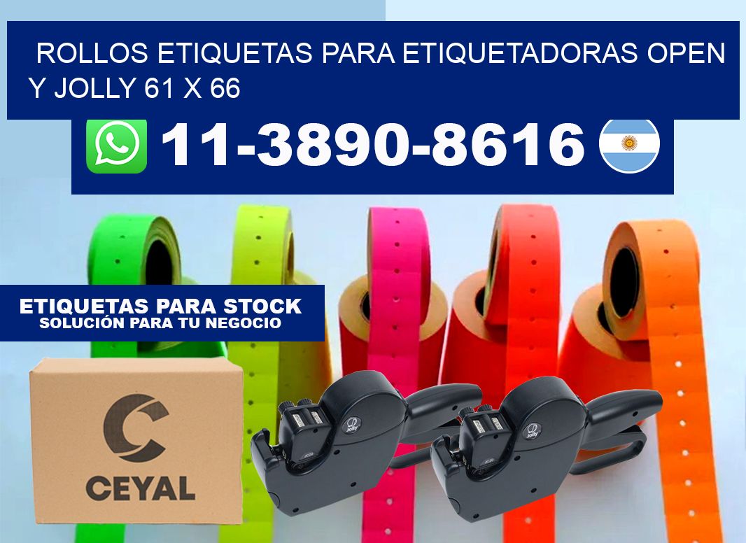 Rollos etiquetas para etiquetadoras open y jolly 61 x 66